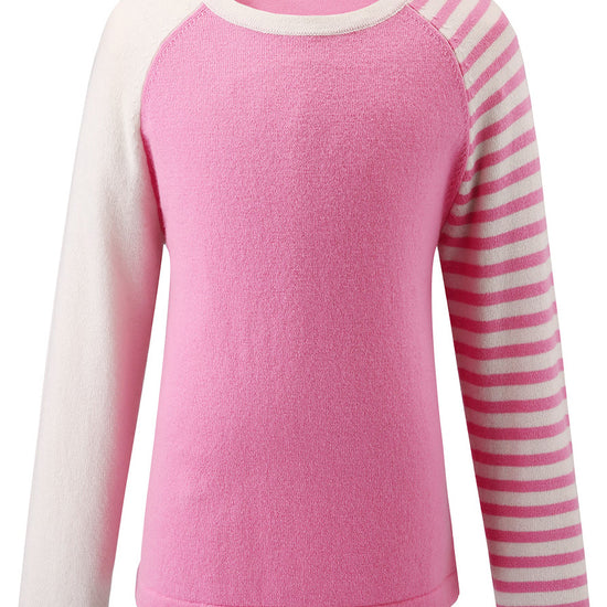 COMOBOCA Pink 100% Wool Kid's Color Block Striped Sleeve Knit Sweater