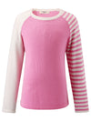 COMOBOCA Pink 100% Wool Kid's Color Block Striped Sleeve Knit Sweater