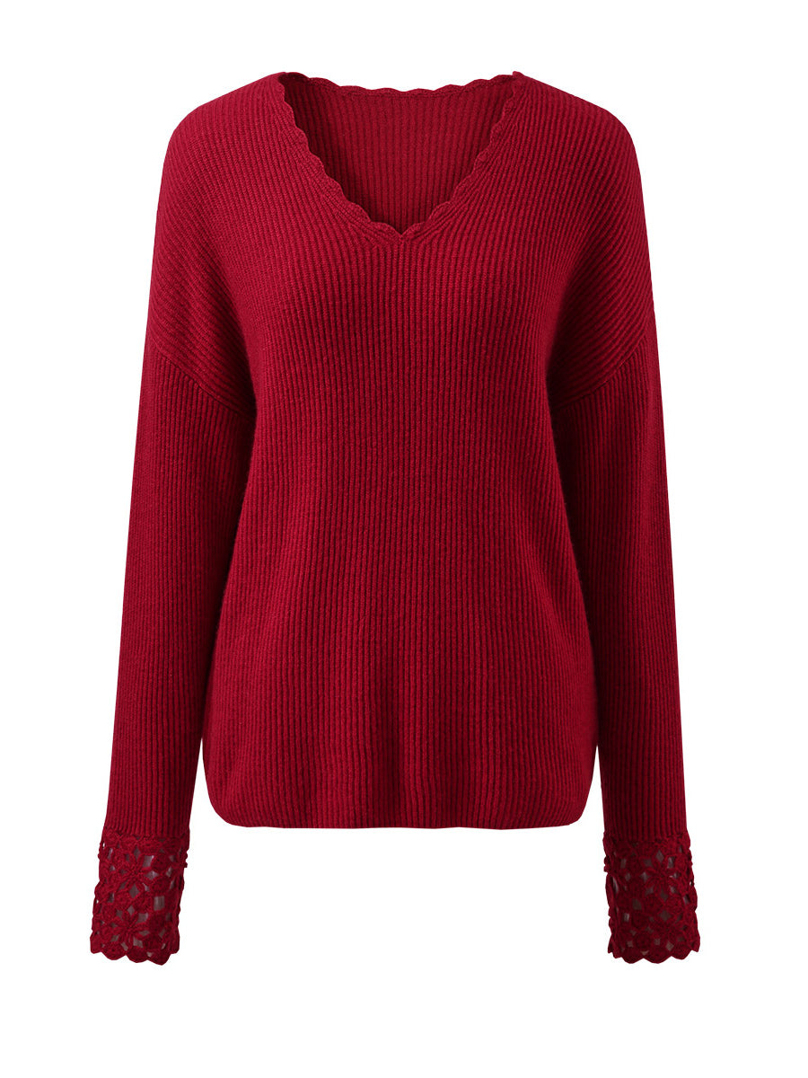 COMOBOCA 100% Cashmere Women's V-Neck Loose Knit Sweater