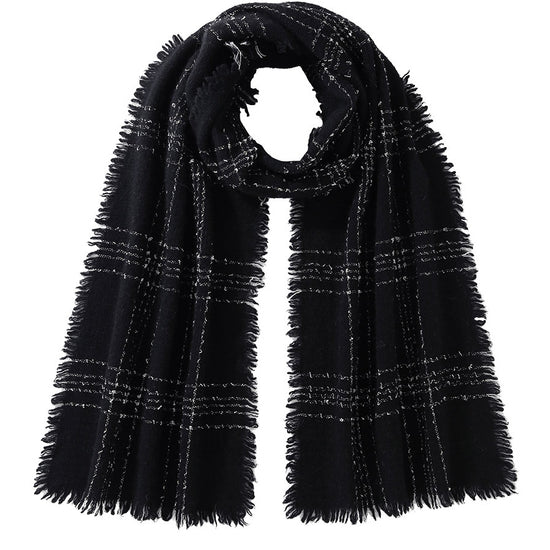 COMOBOCA 100% Cashmere Scarf with Fringes and Metallic Shimmer