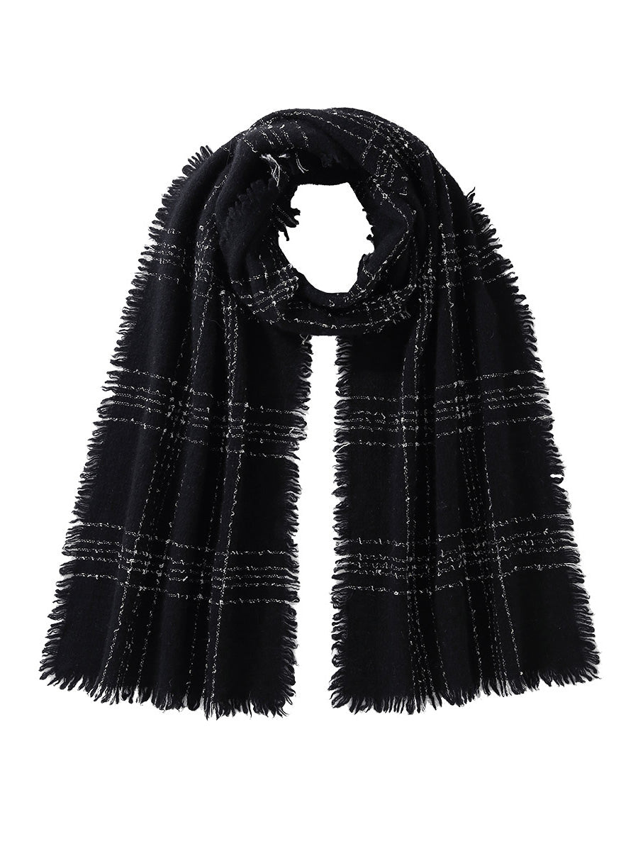 COMOBOCA 100% Cashmere Scarf with Fringes and Metallic Shimmer