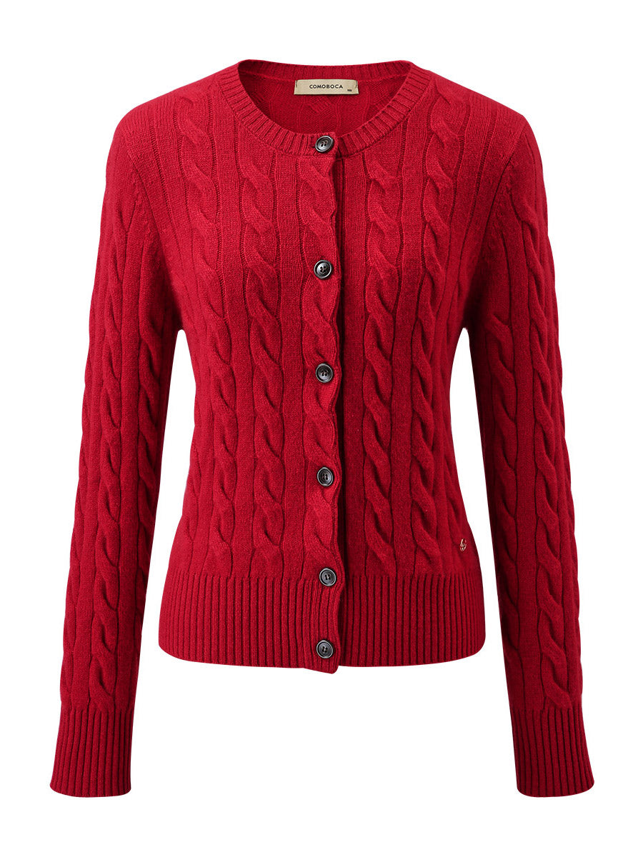 COMOBOCA 100% Cashmere Women's Cable Knit Button Cardigan