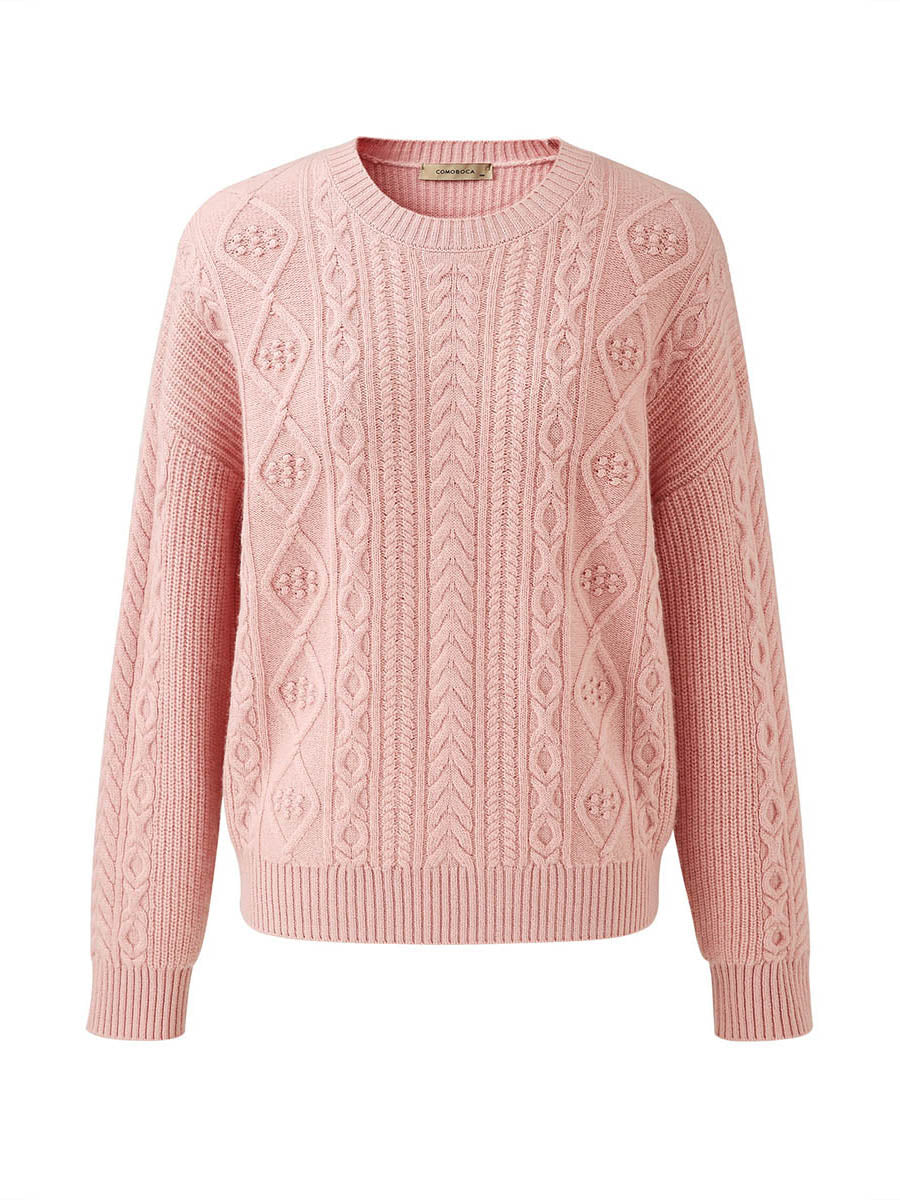 COMOBOCA 100% Wool Women's Cable Round Neck Knit Sweater