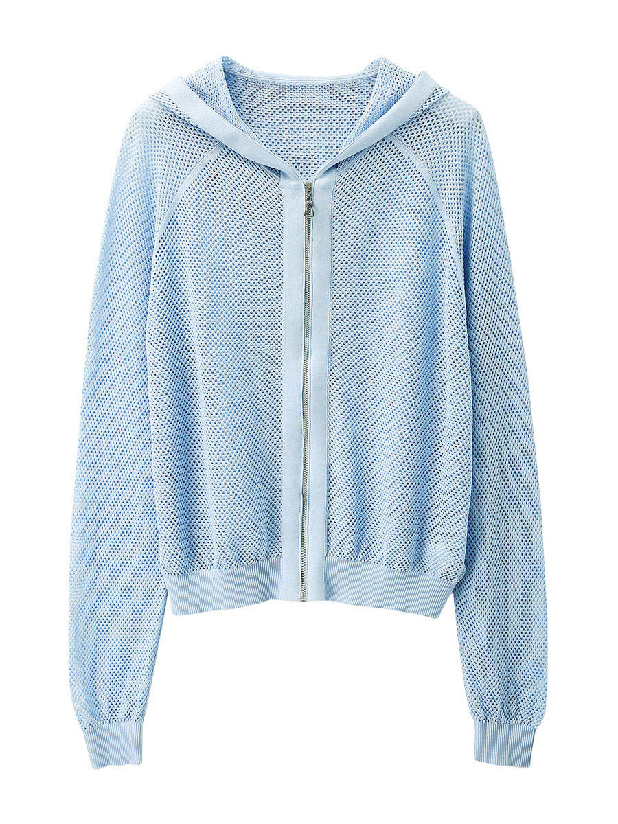COMOBOCA Women's Ribbed Mesh Zip-Up Hoodie