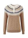 COMOBOCA 100% Cashmere Women's Fair Isle Henley Neck Sweater
