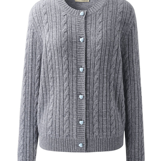 COMOBOCA 100% Cashmere Women's Cable Button Front Knit Cardigan