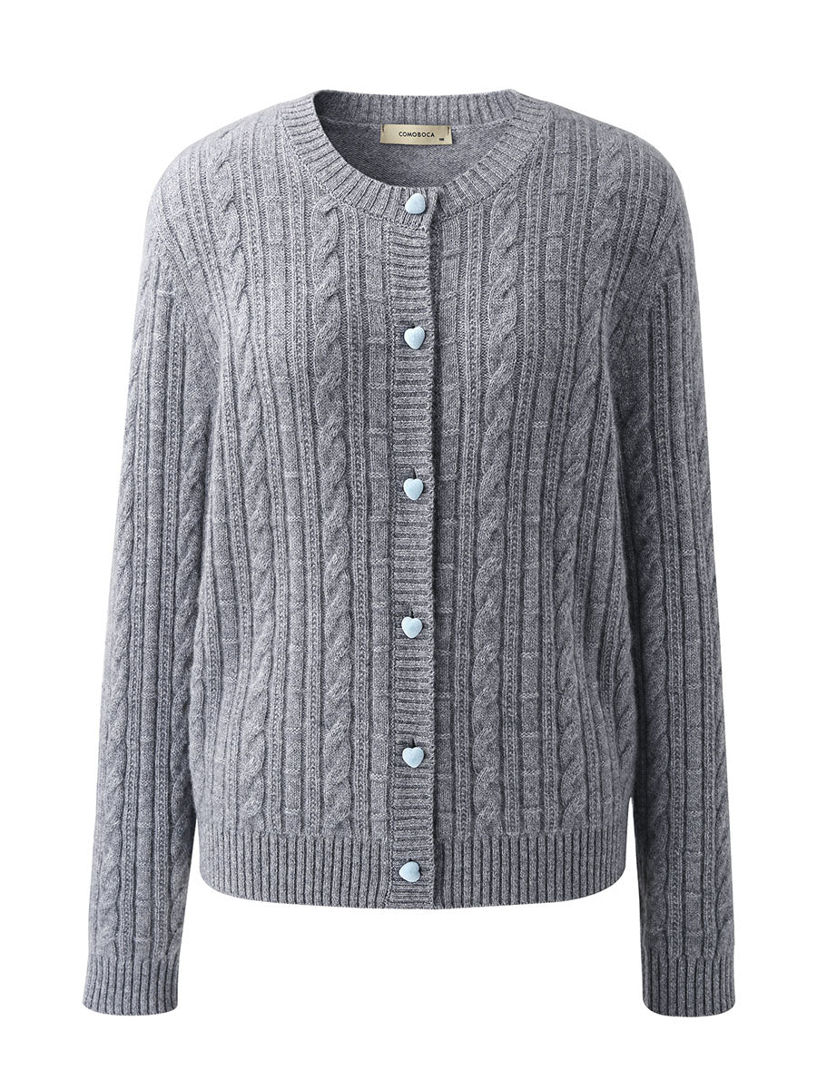 COMOBOCA 100% Cashmere Women's Cable Button Front Knit Cardigan