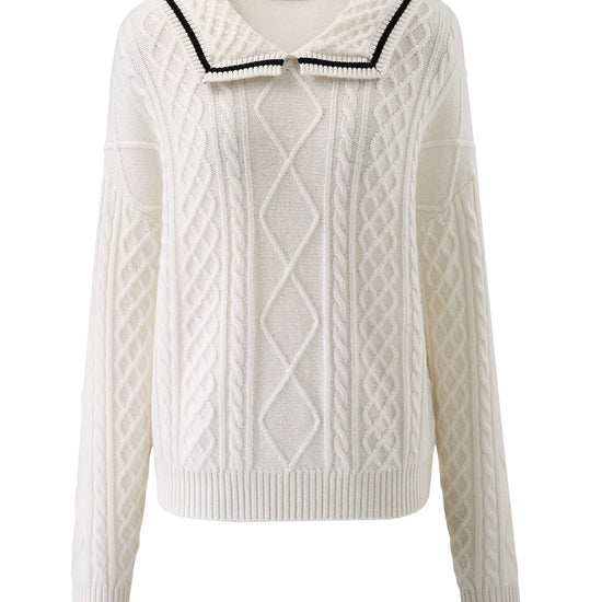COMOBOCA 100% Cashmere Women's Sailor Collar Cable Knit Sweater
