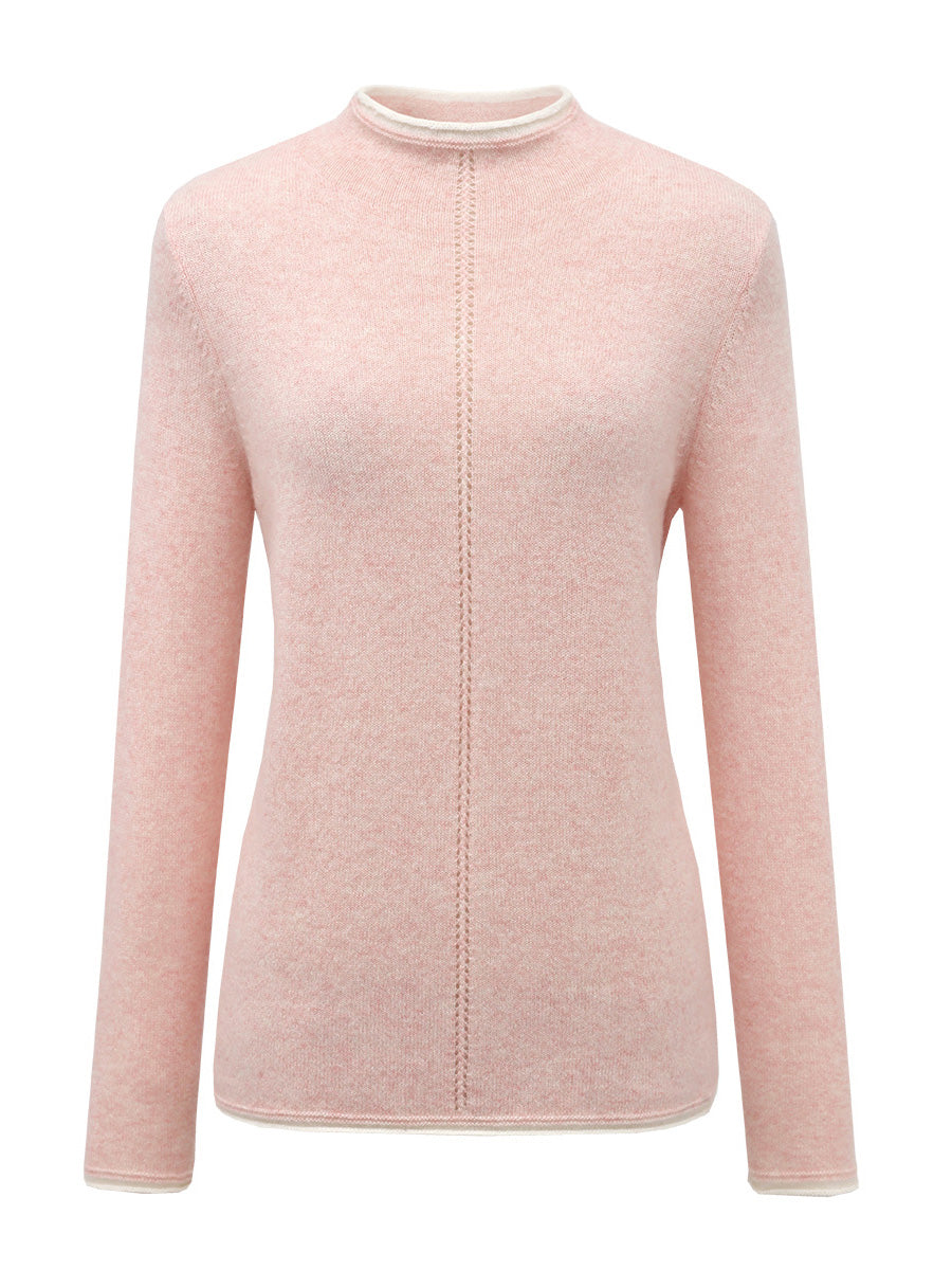 COMOBOCA 100% Cashmere Women's Ribbed Contrast Trim Sweater