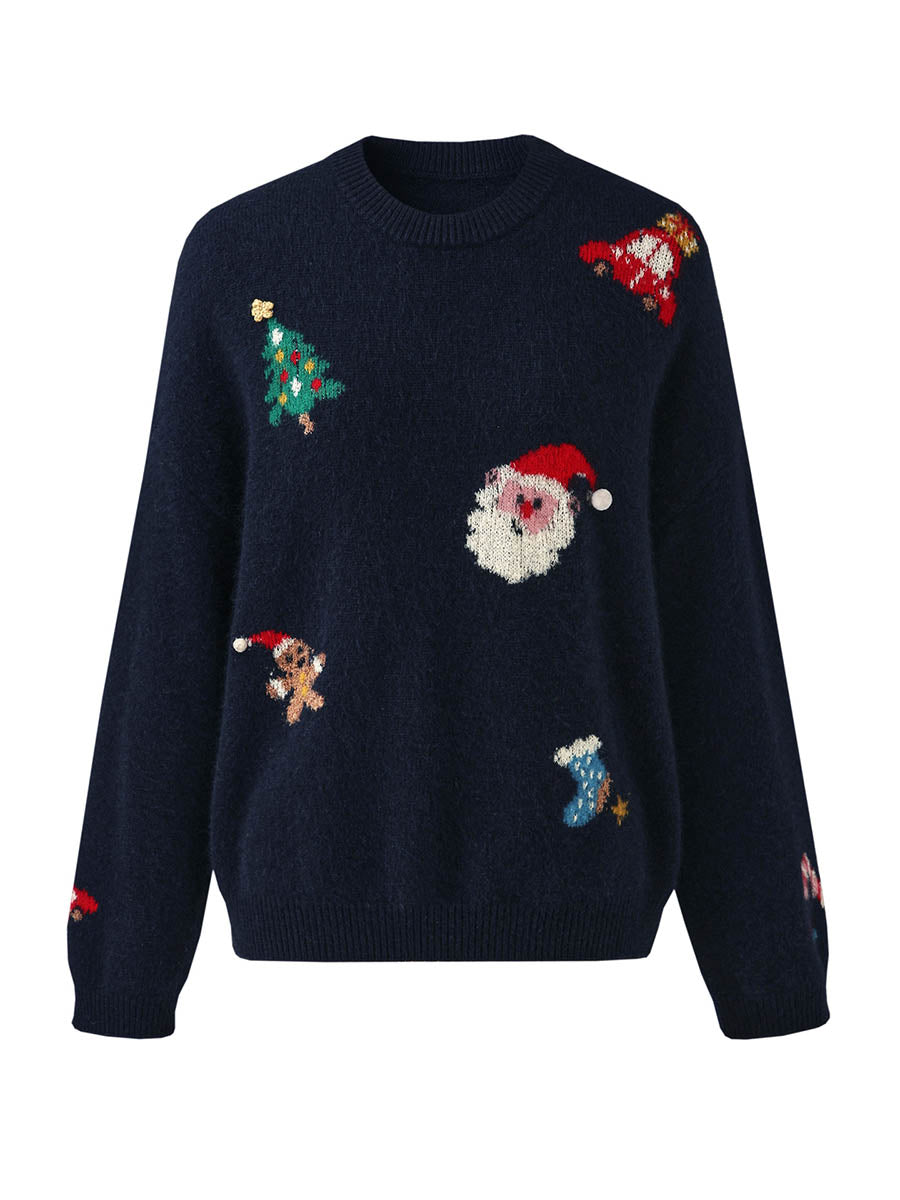 COMOBOCA Women's Wool Christmas Themed Round Neck Sweater