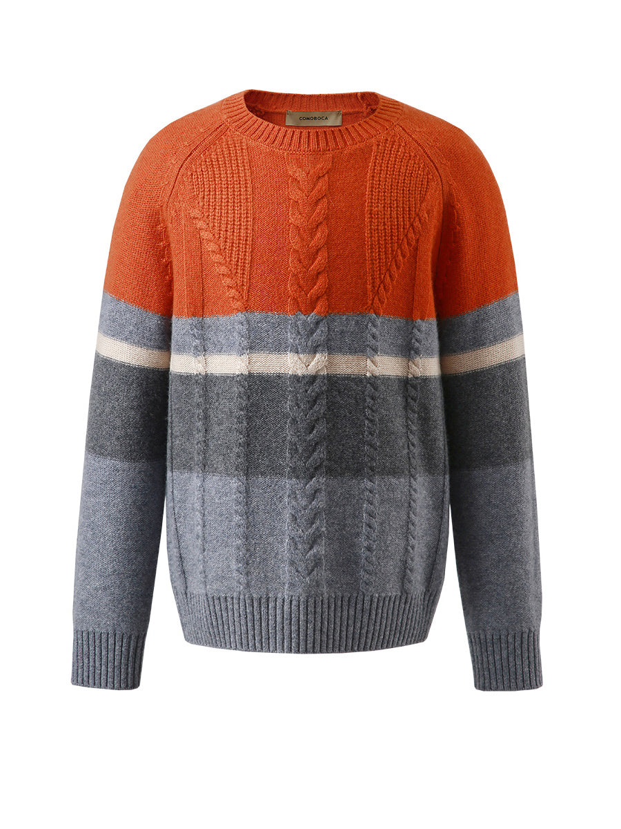 COMOBOCA 100% Wool Kids' Round Neck Striped Sweater