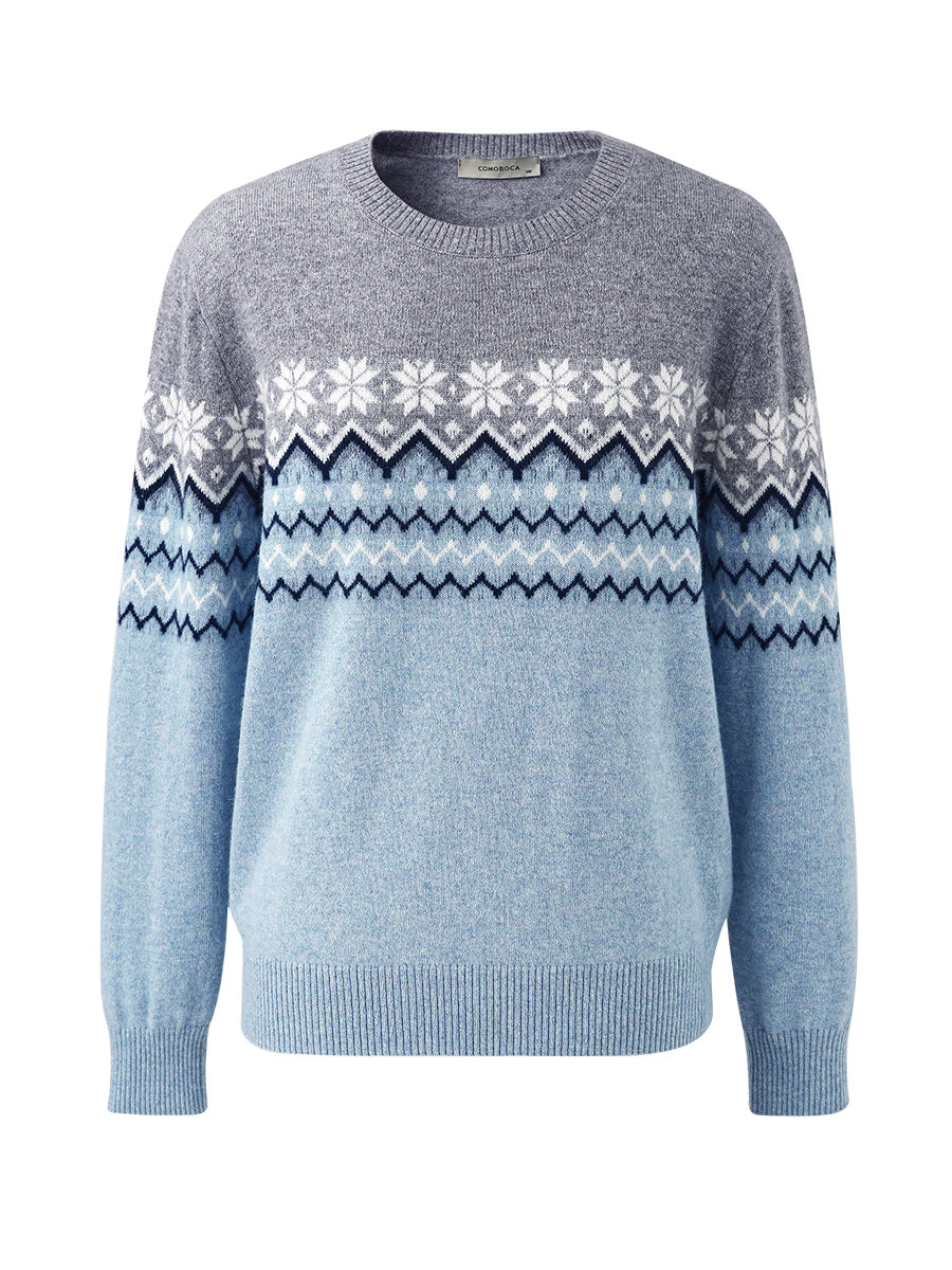 COMOBOCA 100% Cashmere Women's Fair Isle Round Neck Knit Sweater