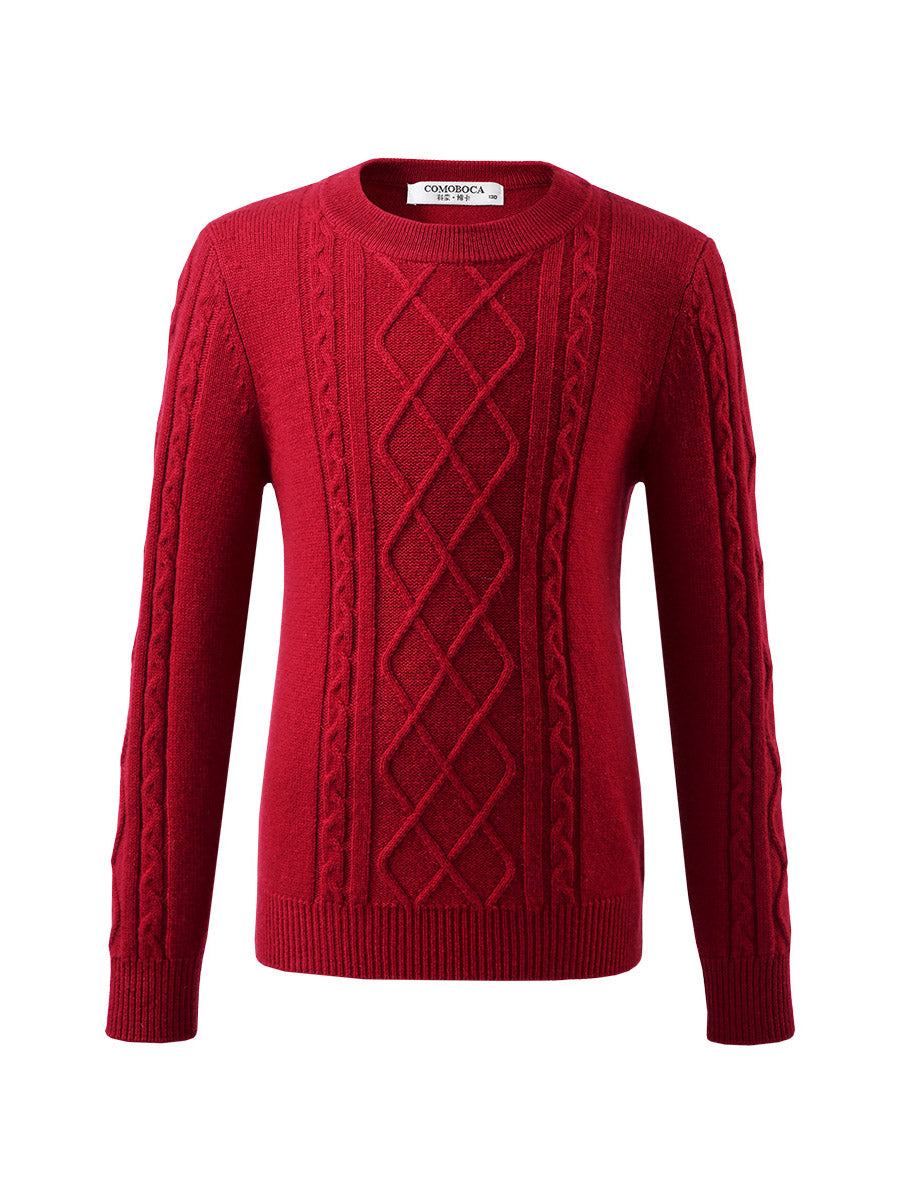 COMOBOCA 100% Wool Kids' Ribbed Round Neck Sweater