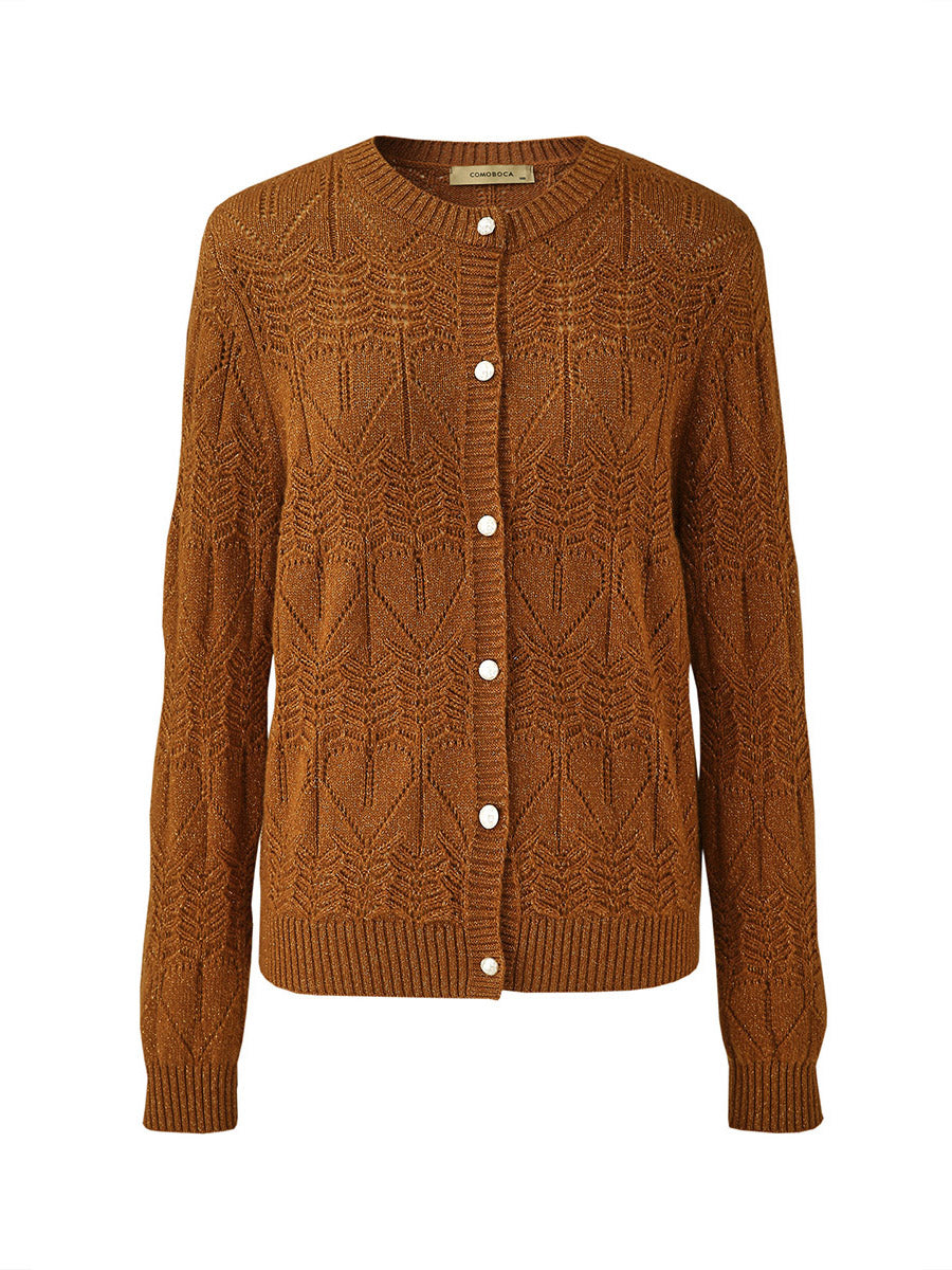 COMOBOCA Women's Chic Heart Patterned Button Cardigan