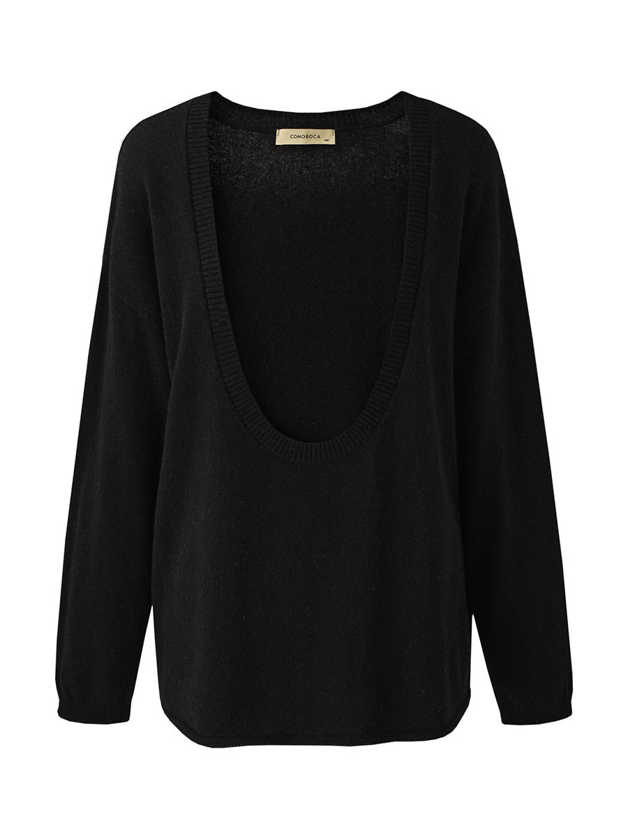 COMOBOCA 100% Wool Women's Oversized U-Neck Sweater