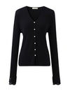 COMOBOCA 100% Cashmere Women's Faux Button Sweater with Lace Cuff