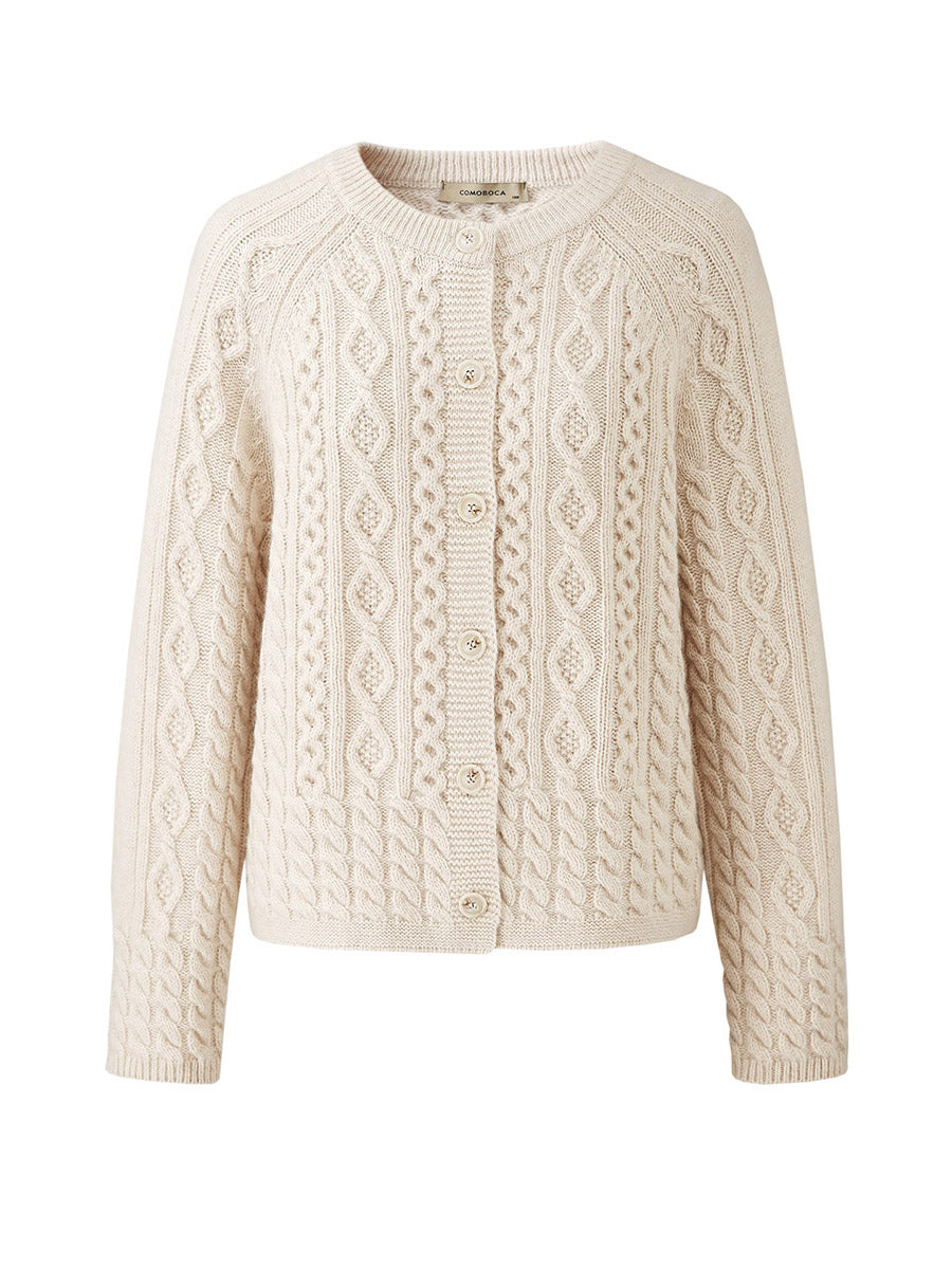 COMOBOCA 100% Wool Women's Cable Knit Button Cardigan