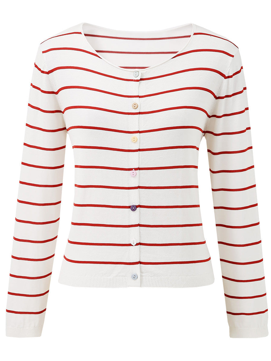 COMOBOCA Women's Striped Button-Down Cardigan