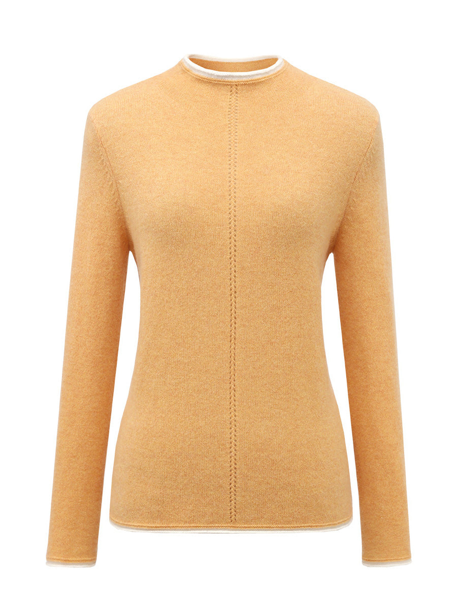 COMOBOCA 100% Cashmere Women's Ribbed Contrast Trim Sweater