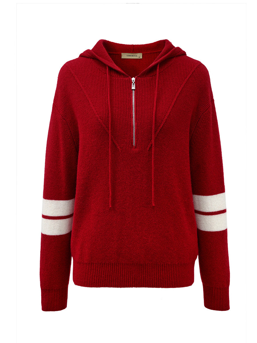 COMOBOCA 100% Cashmere Women's Half Zip Sweater Knit Hoodie