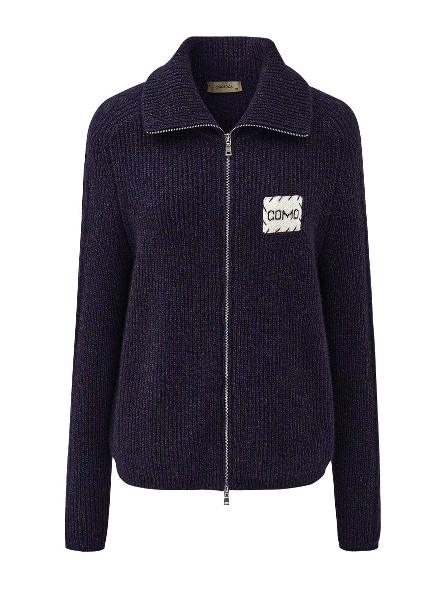 COMOBOCA 100% Cashmere Women's Ribbed Collared Zip Up Cardigan