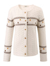 COMOBOCA White 100% Wool Kid's Floral Embroidered Cable Knit Cardigan