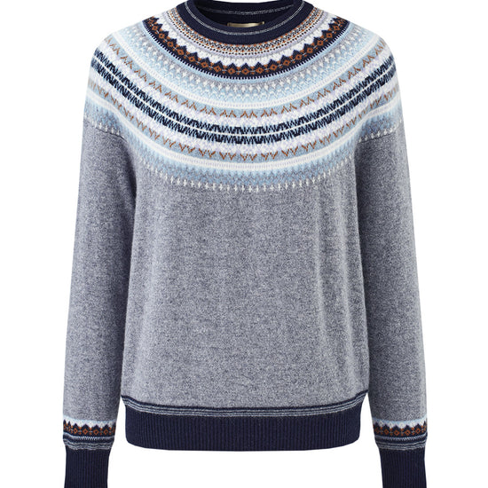 COMOBOCA 100% Cashmere Women's Fair Isle Round Neck Sweater