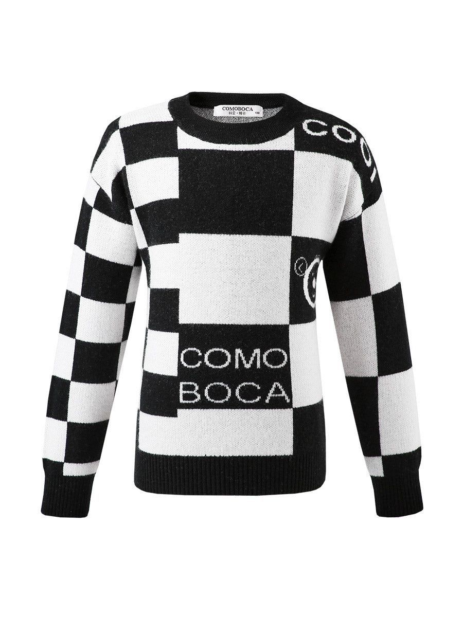 COMOBOCA 100% Wool Kids' Color Block Round Neck Sweater