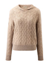 COMOBOCA 100% Cashmere Women's Cable Knit Hooded Sweater