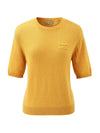 COMOBOCA 100% Cashmere Women's Embroidered Logo Short Sleeve Sweater