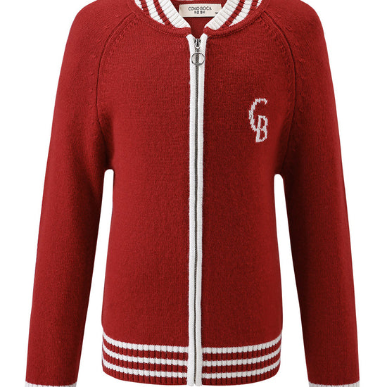 COMOBOCA Red 100% Wool Kid's Cable Knit Zip Up Coat
