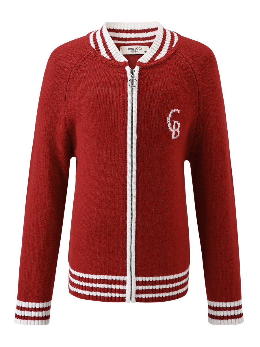 COMOBOCA Red 100% Wool Kid's Cable Knit Zip Up Coat