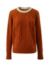 COMOBOCA 100% Wool Women's Contrast Color Cable Knit Sweater
