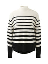 COMOBOCA 100% Cashmere Women's Striped Mock Neck Knit Sweater
