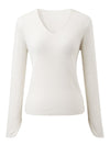 COMOBOCA 100% Wool Women's V-Neck With Pearl Accents Sweater