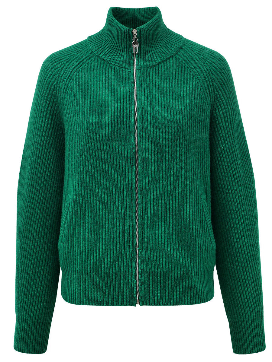 COMOBOCA 100% Wool Women's Half-High Neck Zip Cardigan
