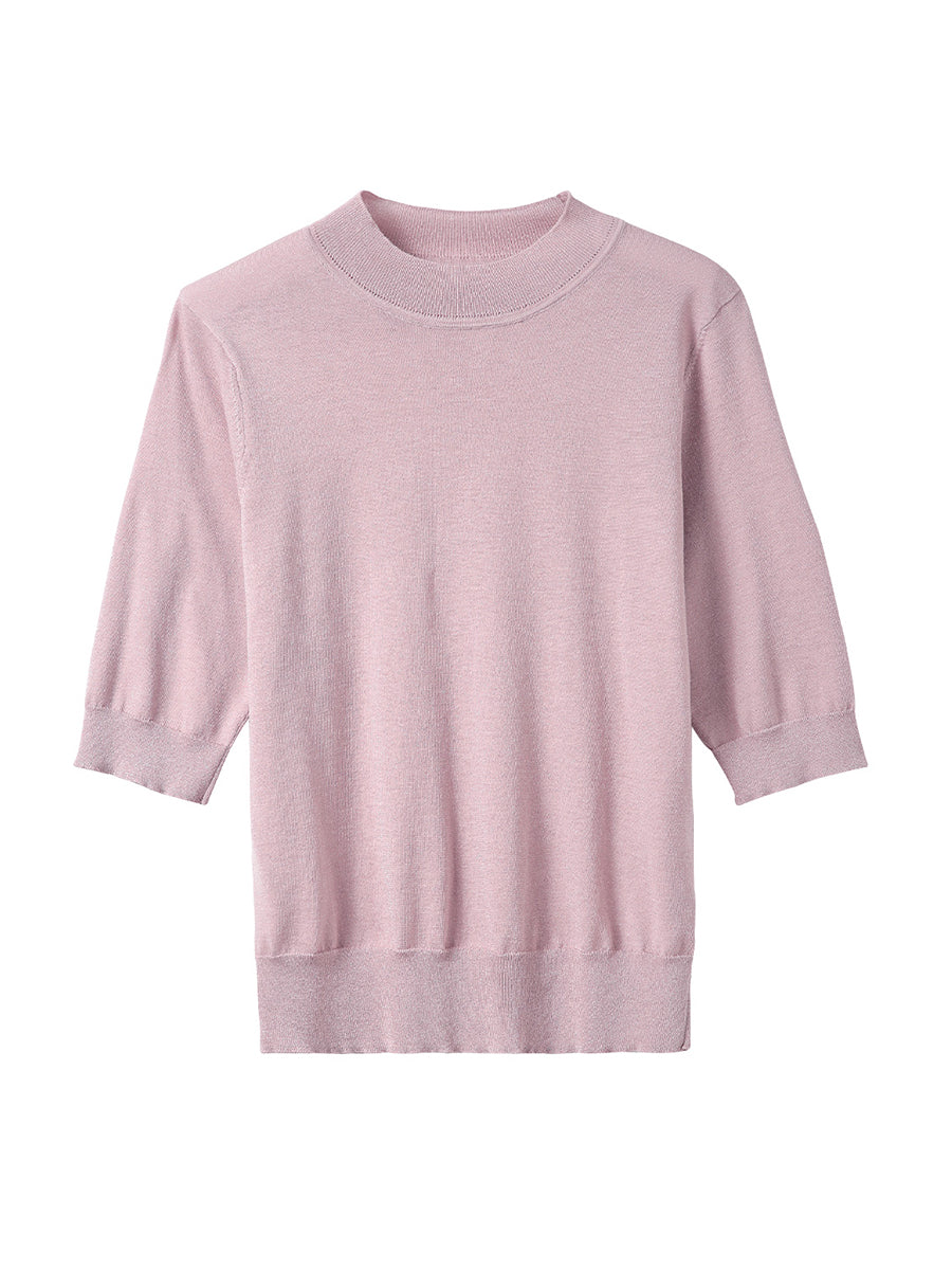 COMOBOCA Women's Short Sleeve Mock Neck Knit Sweater