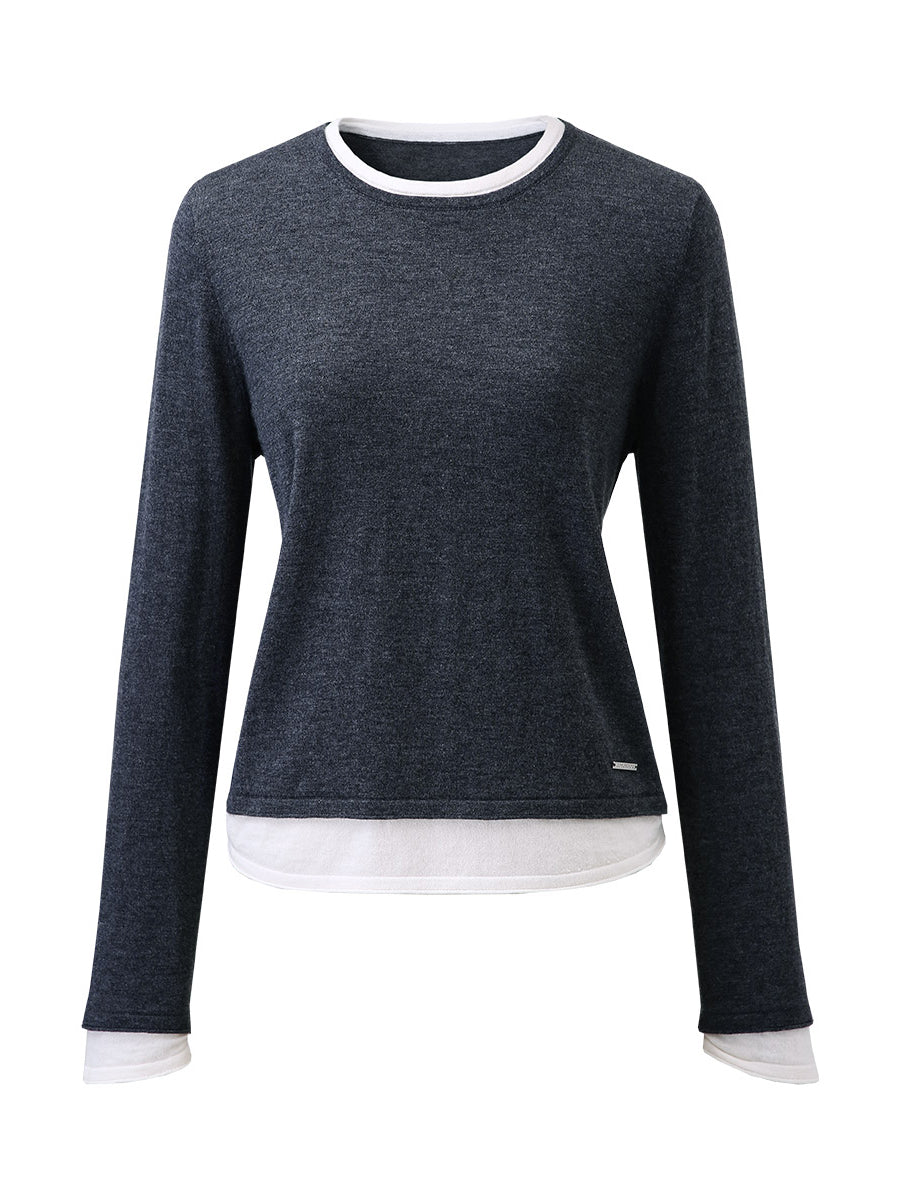 COMOBOCA 100% Wool Chic Layered Look Sweater for Women