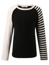 COMOBOCA Black 100% Wool Kid's Color Block Striped Sleeve Knit Sweater