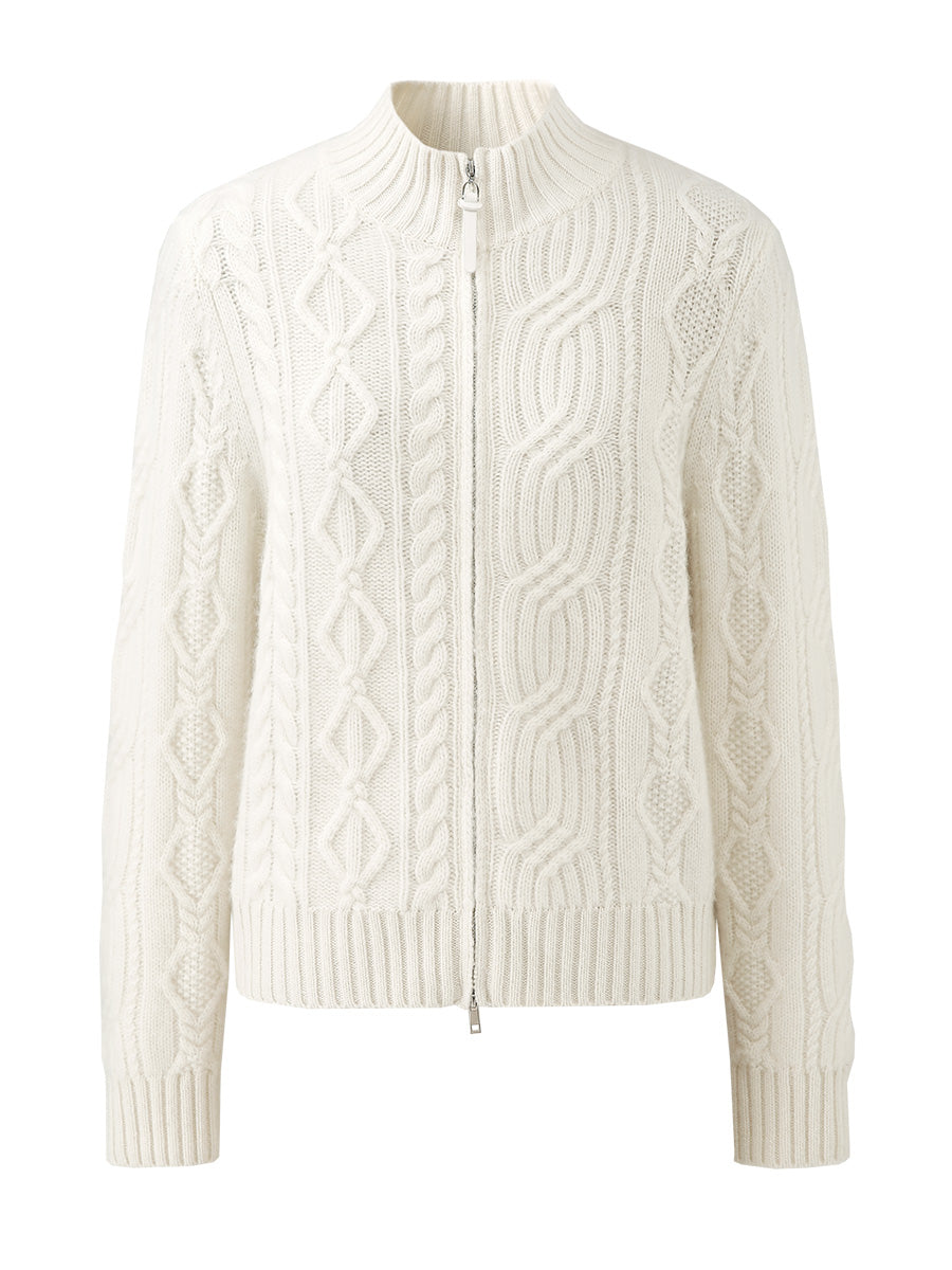 COMOBOCA 100% Cashmere Women's Cable Knit Zip Up Cardigan