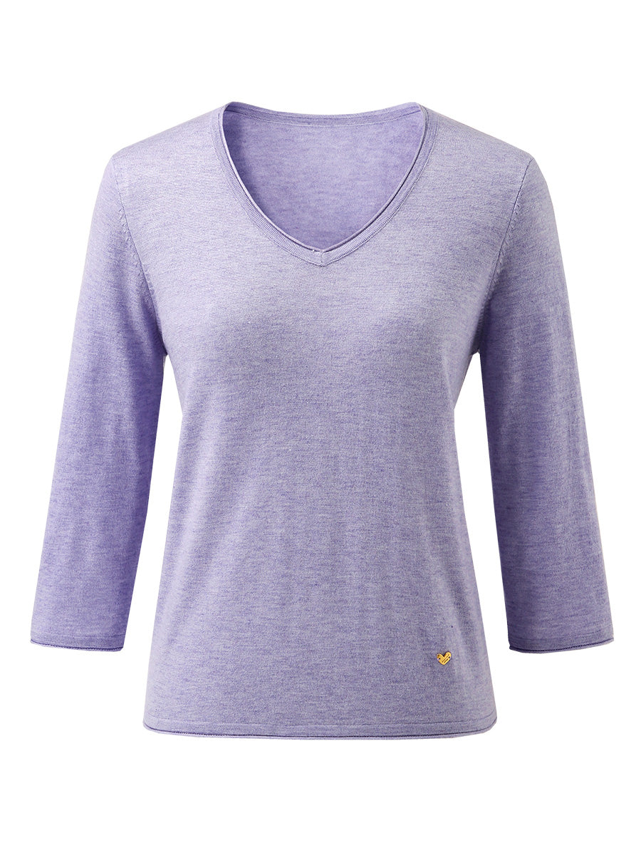 COMOBOCA Women's V-Neck 3/4 Sleeve Golden Heart T-Shirt