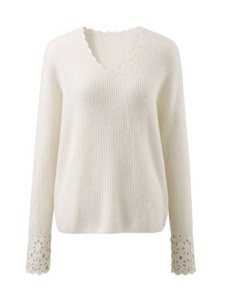 COMOBOCA 100% Cashmere Women's V-Neck Loose Knit Sweater