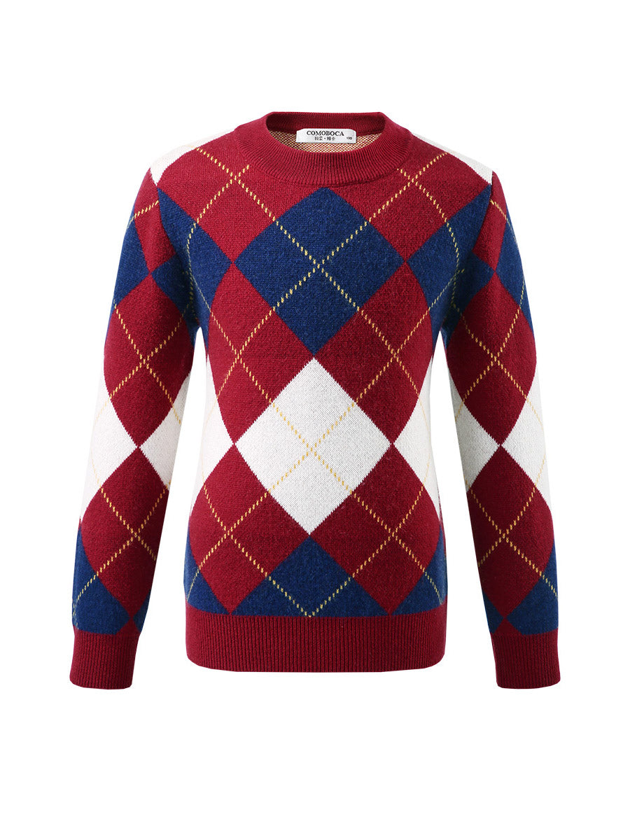COMOBOCA 100% Wool Kids' Ribbed Round Neck Sweater