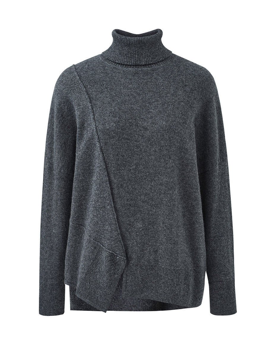 COMOBOCA 100% Cashmere Women's Asymmetric Turtleneck Sweater