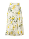 COMOBOCA 100% Mulberry Silk Women's Floral Ruffle Midi Skirt