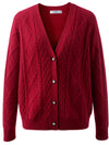 COMOBOCA 100% Cashmere Women's V-Neck Cable Knit Cardigan