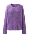 COMOBOCA 100% Wool Women's Fuzzy Round Neck Sweater