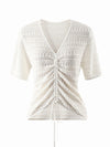 COMOBOCA Women's V-Neck Ruched Knit T-Shirt