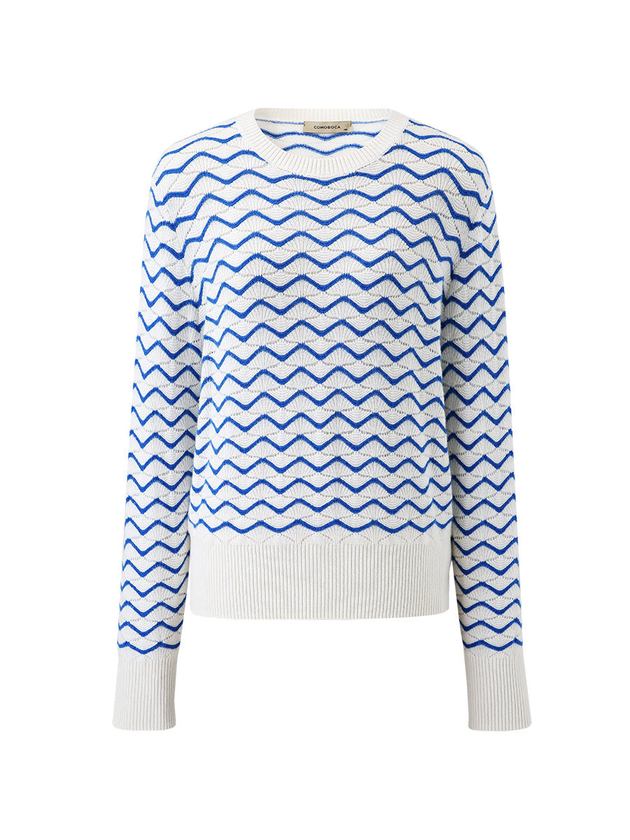 COMOBOCA 100% Cashmere Women's Wave Pattern Knit Sweater