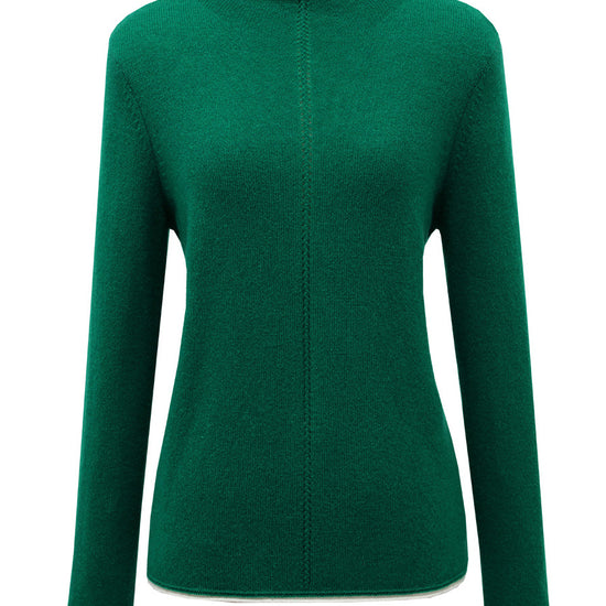 COMOBOCA 100% Cashmere Women's Ribbed Contrast Trim Sweater